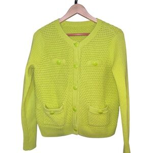 Cabi Lime Green button front Women's cardigan Sweater measurements in pictures